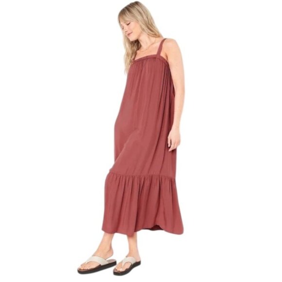 Old Navy Sleeveless Tie-Back Cutout Maxi Swing Dress Pink Size XL Boho Summer - Picture 1 of 14